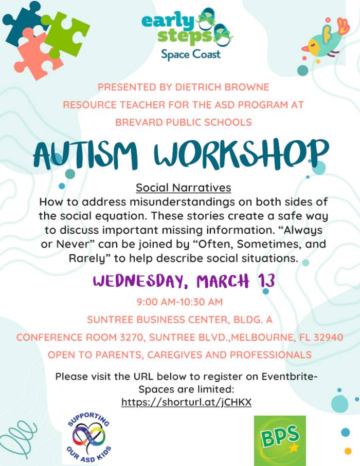 Autism workshop flyer for March 13, 2024